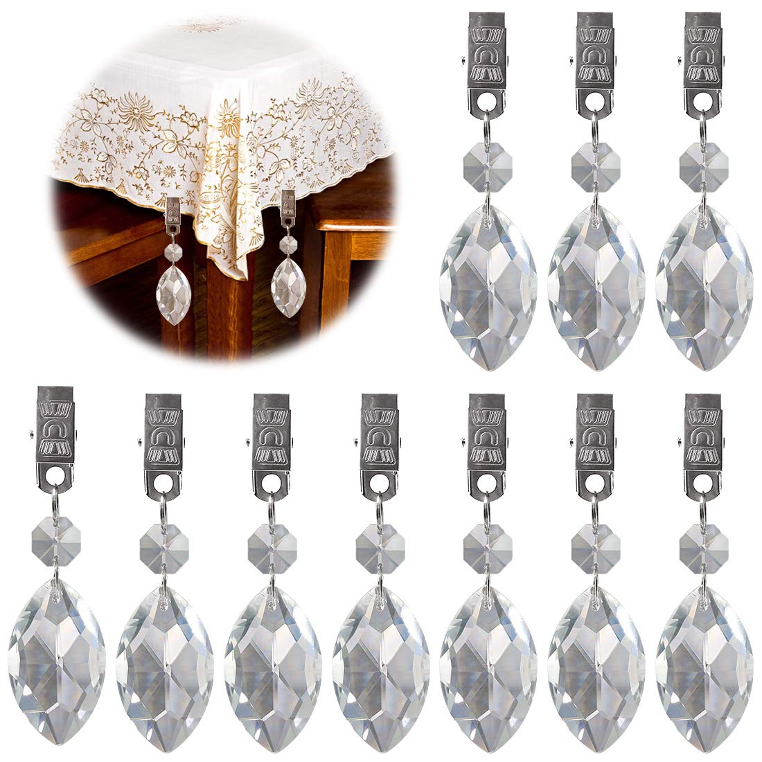Keadic 10Pcs Professional Tablecloth Weights, Eye Crystal Teardrop Prisms Pendant Perfect for Decorative Purposes