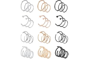 FECTAS Nose Rings Hoops Surgical Steel 20g Gauge 6mm 8mm 10mm 12mm Earrings Piercing Hoops Jewelry for Men Women