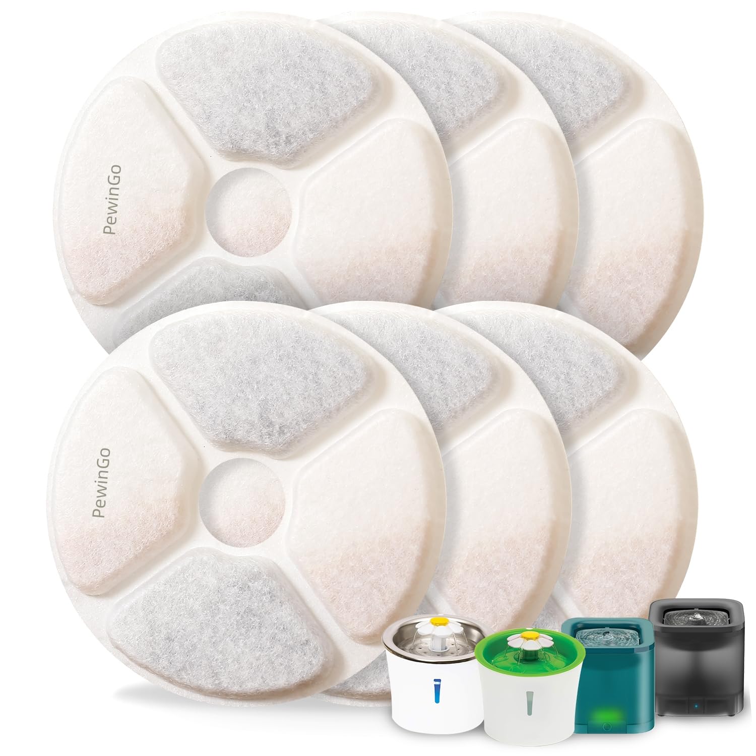 PewinGo Cat Water Fountain Replacement Filters 6 Packs,Compatible With Pet Fountain 3L, Pet Water Fountain Filters Triple Action with Resin and Activated Carbon