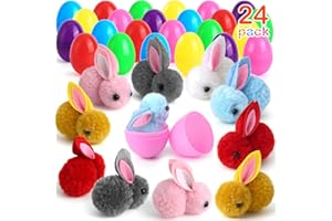 SURCVIO 24 Pack Easter Eggs Fillers with Easter Bunny Plush, Easter Basket Stuffers for Kids Easter Eggs with Toys Inside, Easter Bunny Mini Stuffed Animal for Easter Eggs Hunts Party Favors Surprise Egg