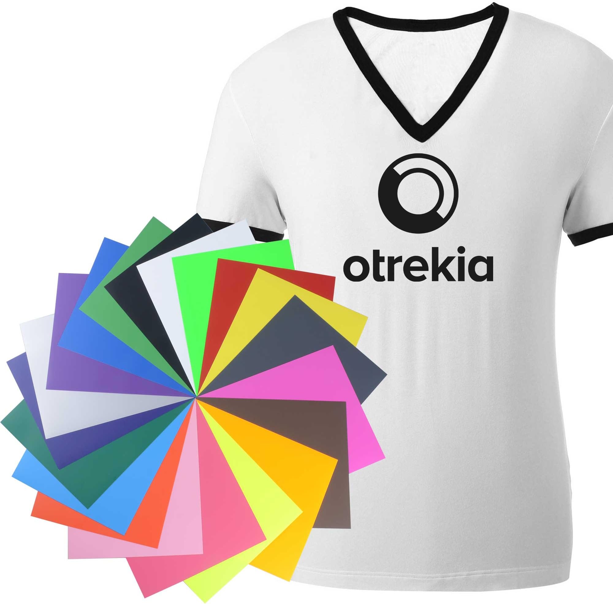 Otrekia 12x10" Heat Transfer Vinyl Sheets (20-Pack) - Assorted Colors Great for DIY Projects - Convenient, Flexible and Easy to Use - Compatible with Iron on Vinyl Heat Press - 1 Teflon Sheet Included