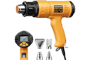 Heat Gun, SEEKONE 1800W Hot Air Gun Kit with Large Digital LCD Display Variable Temperature (122°F-1112°F) Memory Settings an