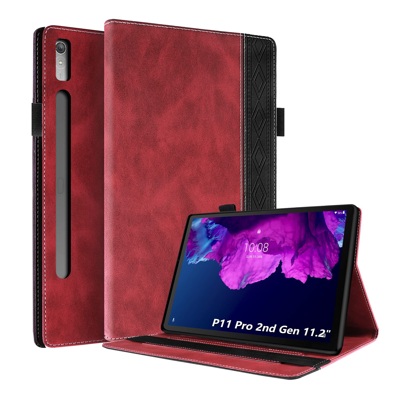 Rostsant Case Compatible with Lenovo Tab P11 Pro 2nd Generation 11.2 inch, PU Leather Magnetic Stand Protective Shockproof Tablet Cover for Lenovo Tablet P11 2nd Gen Case (TB132FU)- Red