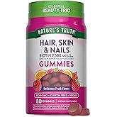 Nature's Truth Hair Skin and Nails Gummies | 80 Count | 2500mcg of Biotin | Vegan, Non-GMO, Gluten Free Supplement | Vitamin for Women & Men
