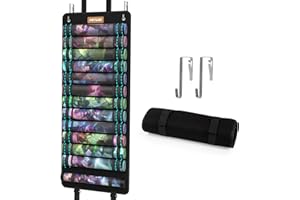 FETUSI Playmat Tube Storage Bag,Hangable Playmat Holder for MTG with 2 Hooks,Securely Locks Game Mats,Fits 12+1 Card Game Mats with Clear Plastic Slots,TCG/MTG Game Mat Case(with Reinforced Elastic Strap)