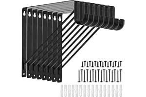 APOCHON 8 Pack Heavy Duty Closet Shelf & Rod Brackets 11 x 11 Inch, 300lbs Closet Shelf Bracket with Rod Holder for Home and Closet Decor, Wall Mount Closet Pole Support Bracket with Screws, Black