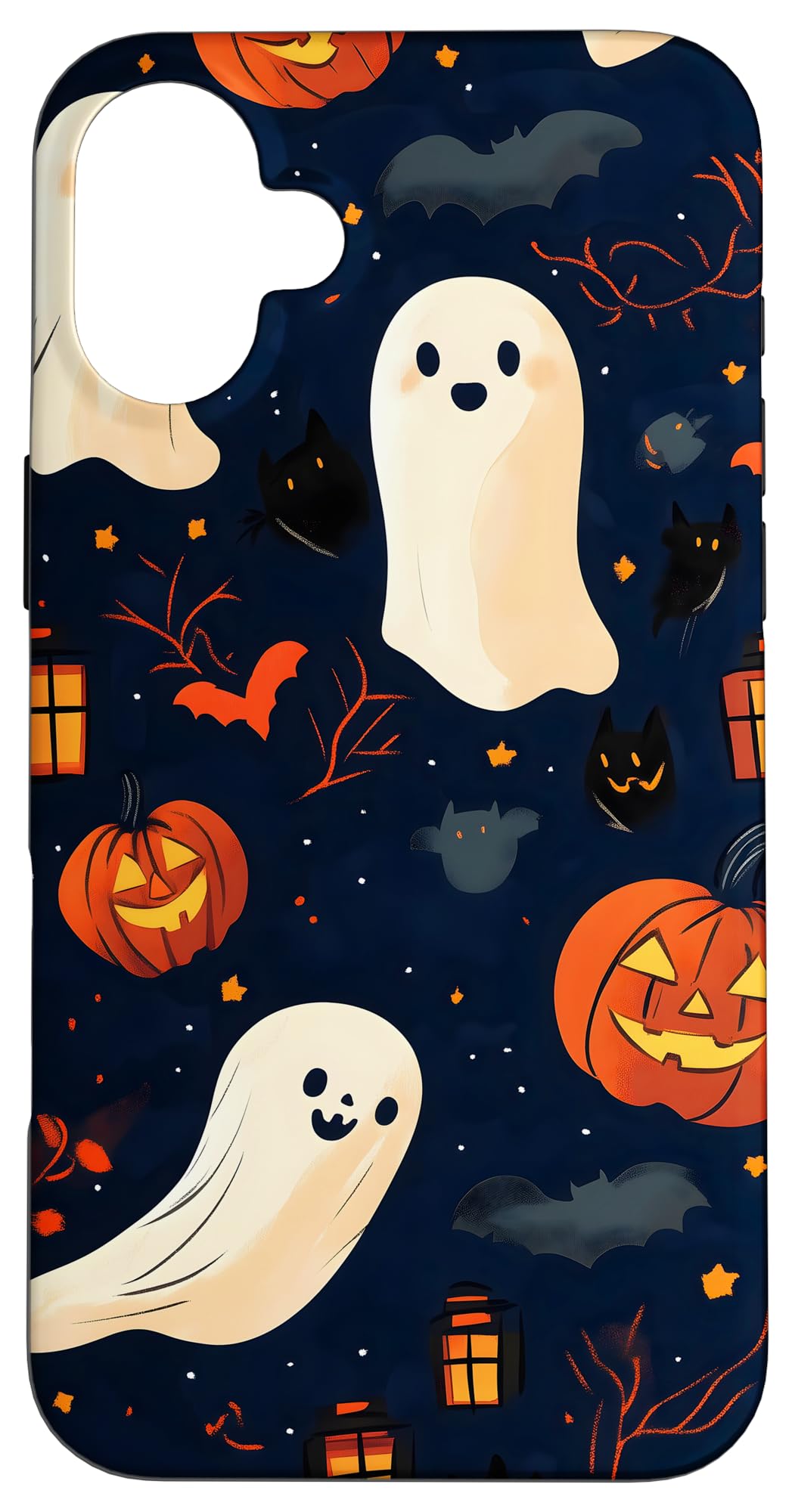 Ghostly Halloween Pattern Case for iPhone 16 Plus