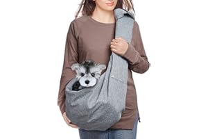 AOFOOK Dog Cat Sling Carrier Adjustable Padded Shoulder Strap with Mesh Pocket for Outdoor Travel (Grey, L - 8 to 15 lbs)