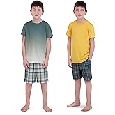 US Angels Pajamas Set for Boys, 4-Piece Set, Short Sleeve Shirt with Pajama Shorts