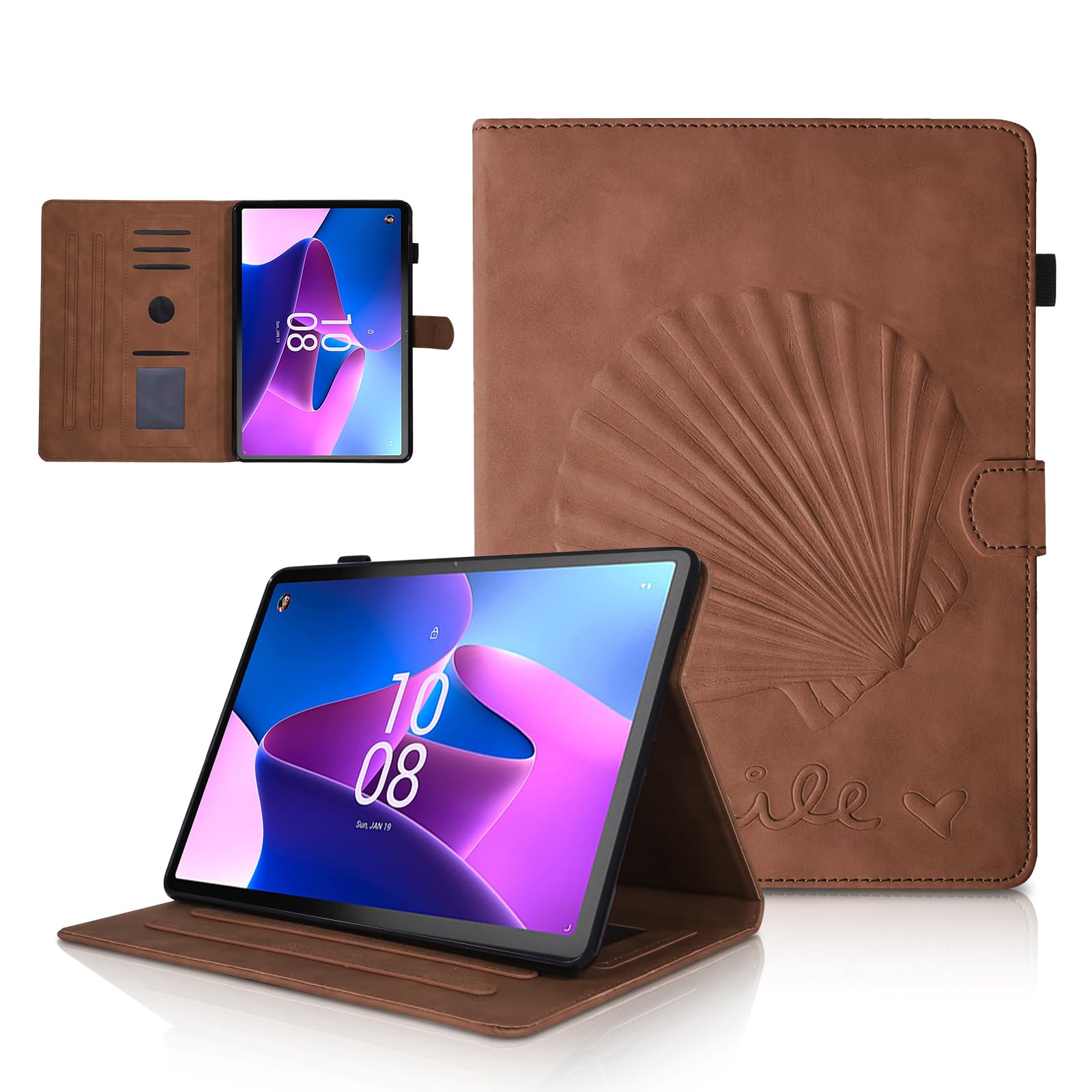 LSPCASA Lenovo M10 Plus 3rd Gen 10.6 Inch Case Fold Folio Stand Lenovo Tab M10 Plus 3rd Gen Case Support Auto Wake/Sleep Case For Lenovo Tab M10 Plus 3rd Gen Brown