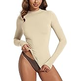 ODODOS Women's Double Layer Mock Neck Long Sleeve T-Shirts Ultra-Soft Lightweight Basic Tee Slim Fit Top