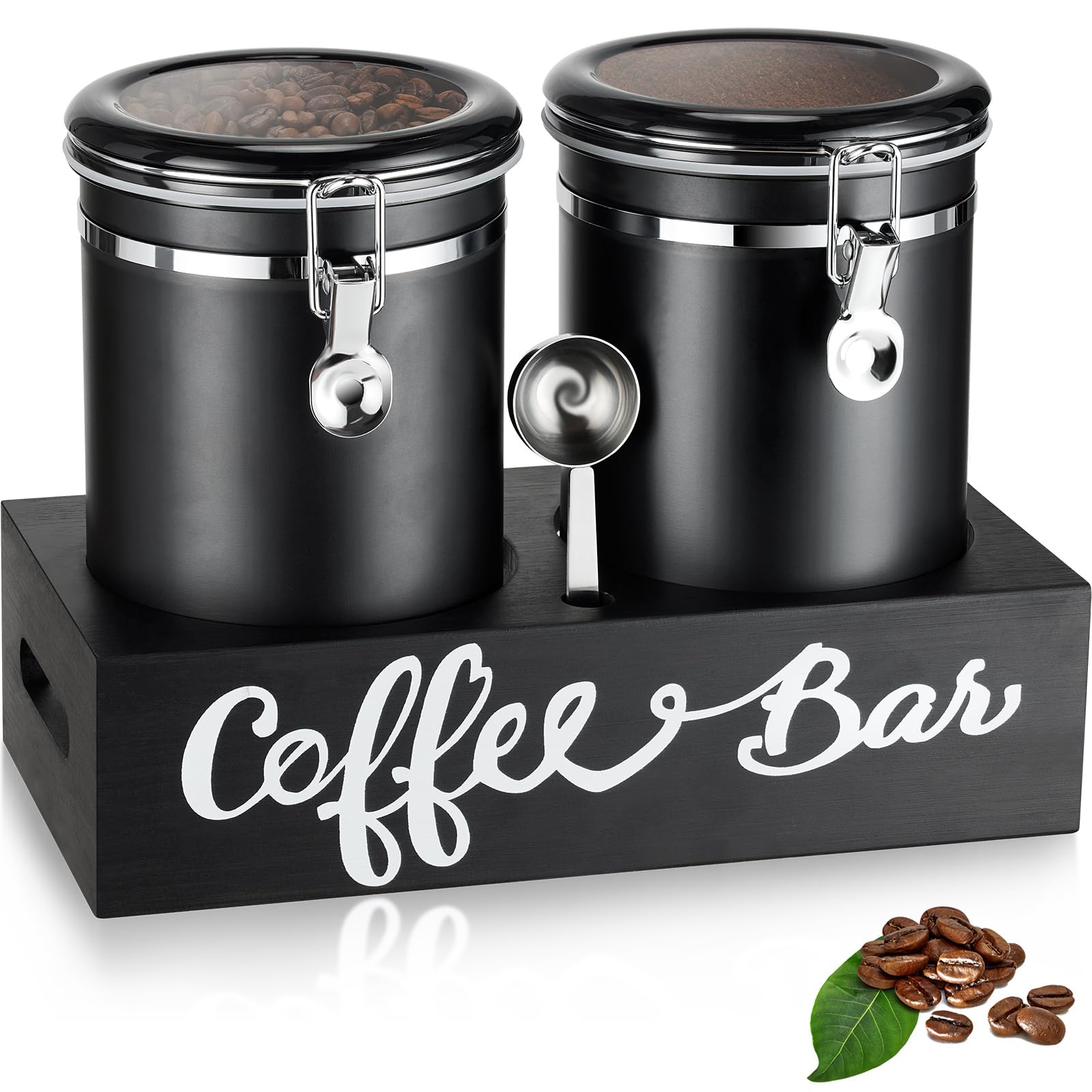 Photo 1 of ***MISSING SPOON*** 2 x 63OZ Stainless Steel Coffee Canisters with Handle Shelf, Airtight Locking Clamp & Scoop, Food Storage Jars for Kitchen***MISSING SPOON***