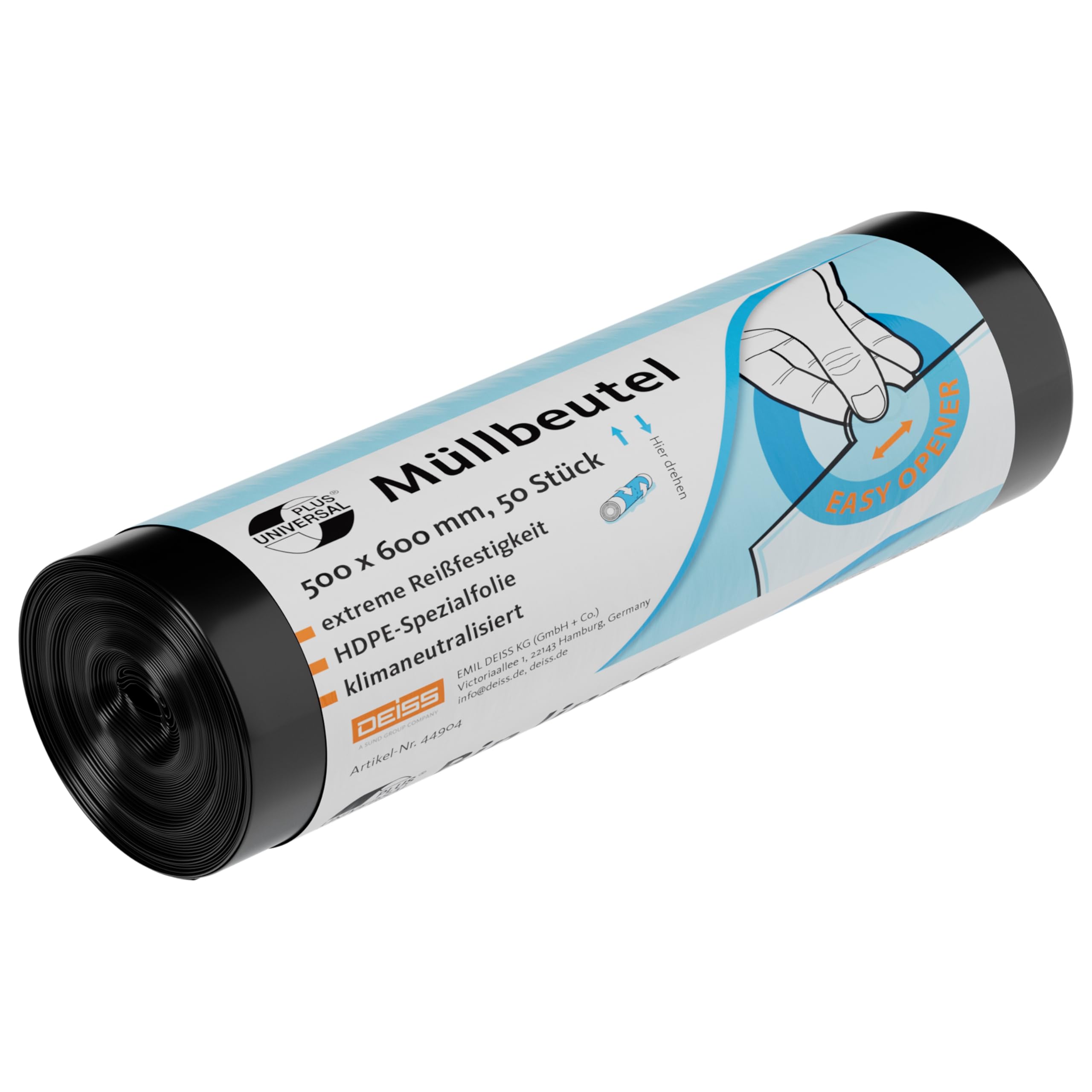 Deiss Universal 44904 Pouch with Printed Sleeve, 30 Litre, 500 mm x 600 mm, 50 per roll, Grey