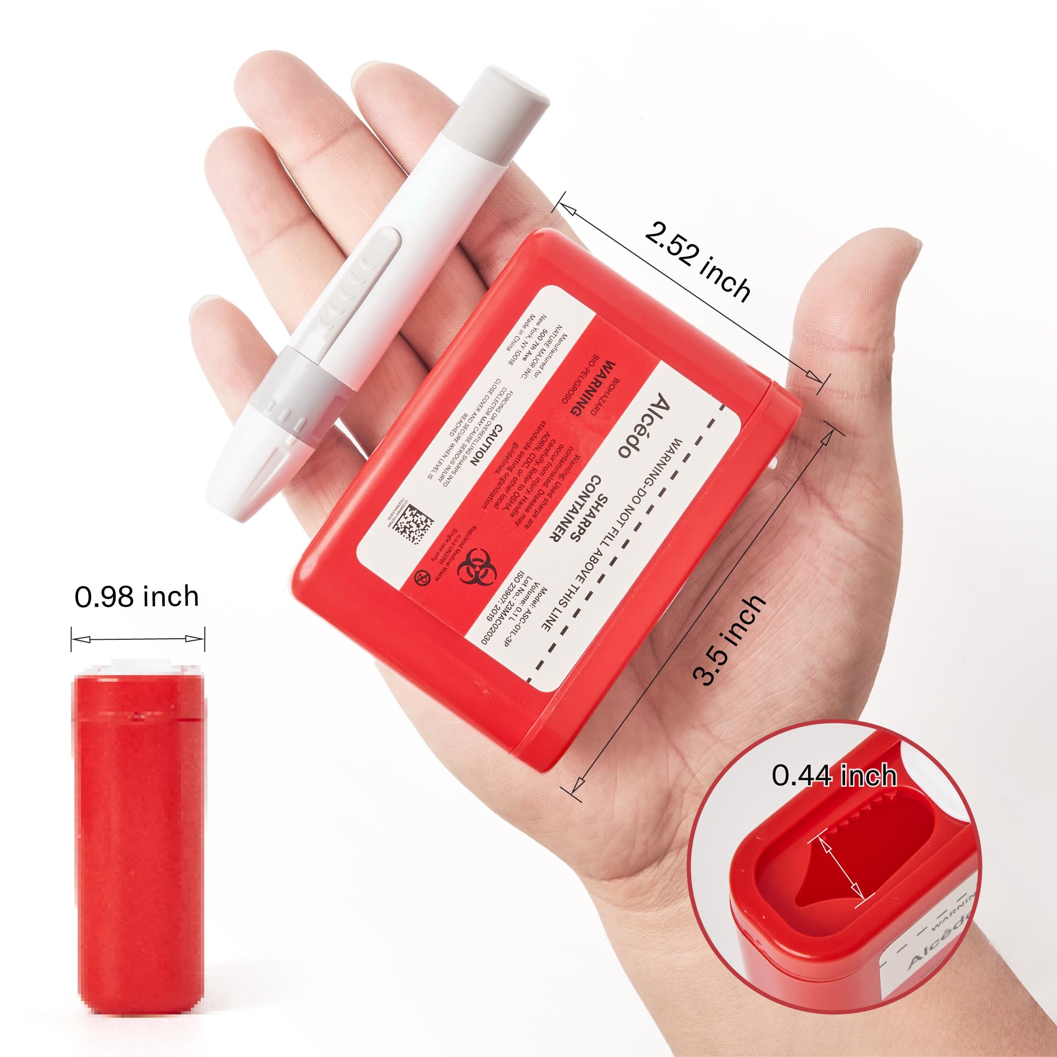 Alcedo Portable Sharps Container for Travel and Home Use (3-Pack), Small 0.1L Container for Diabetes Insulin Pen Needle Disposal, Mini Sharps Box, Medical Grade