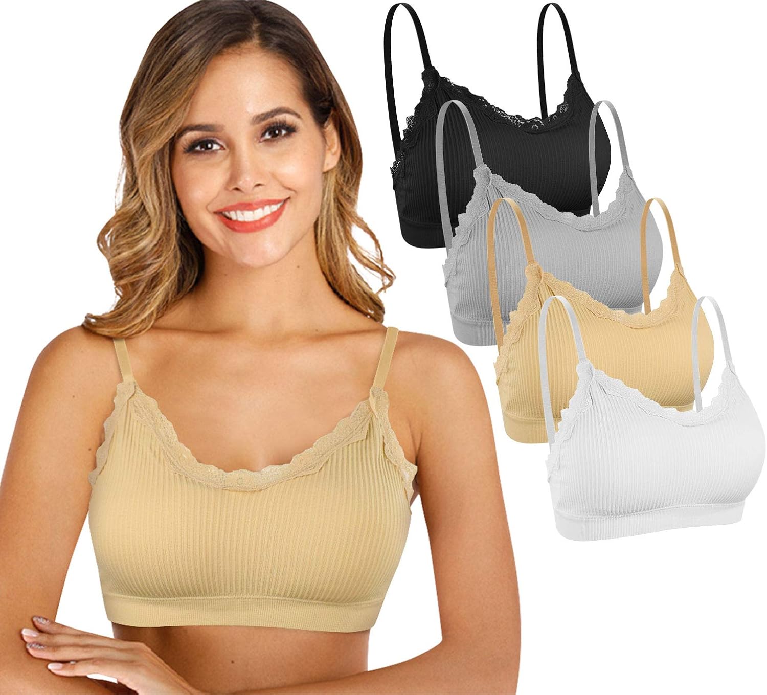 Bretelle Reggiseno Antiscivolo (3 Pezzi) Con 9 Clip - Trasforma Il Reggiseno In Racerback - Nero, Bianco, Beige - 3