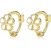 RYSKYJEWELRY Flower Huggie Earrings For Women Ladies 14K Gold Plated on Solid S925 Sterling Silver Flower Hoop Earrings Dainty Daisy Hypoallergic 6mm or 9mm