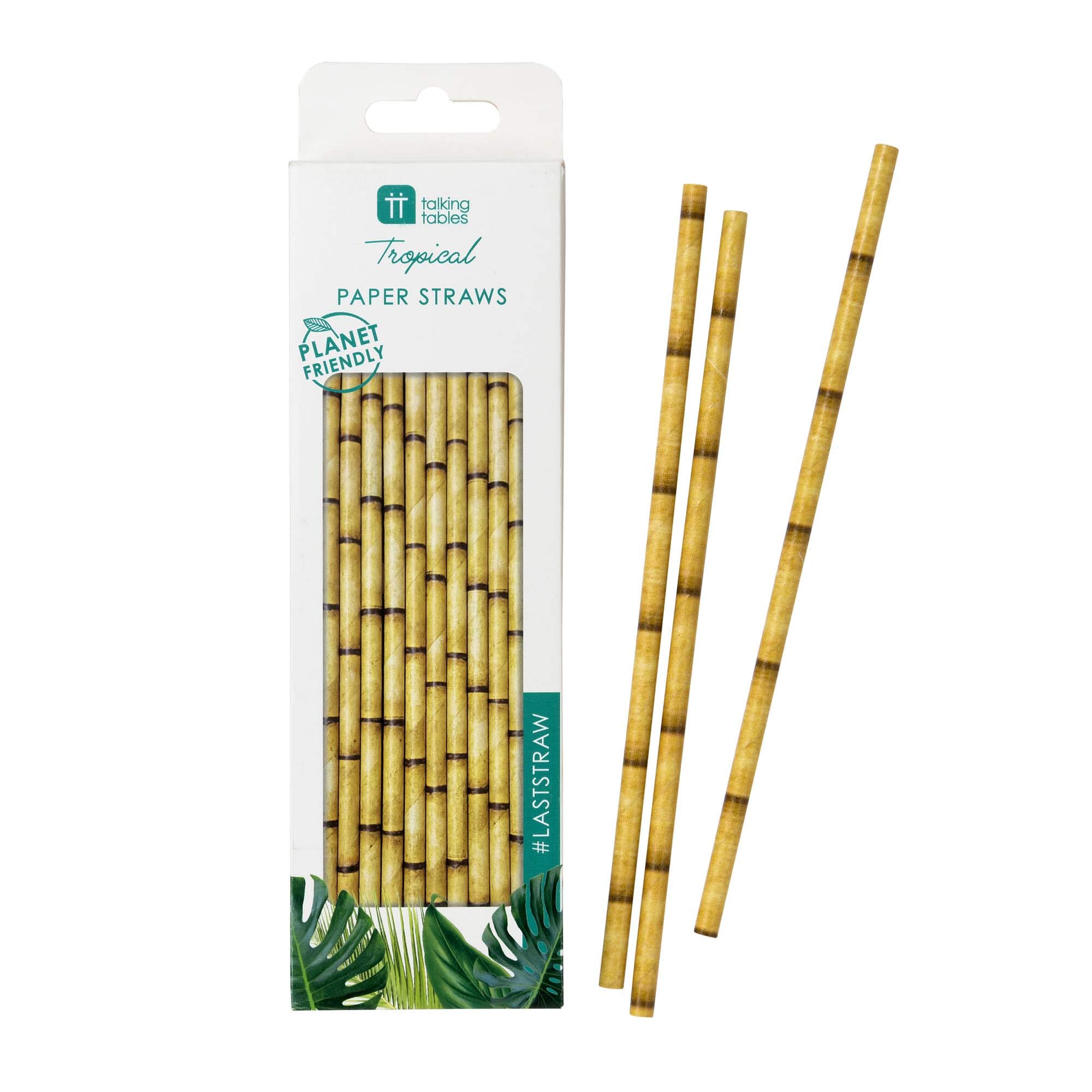 Talking Tables FST6-STRAW Pack of 30 Biodegradable Bamboo Paper Straws Compostable Birthday Party Fiesta Jungle Tropical Celebration Eco-Friendly Drinks Tableware, TROPICALSTRAW