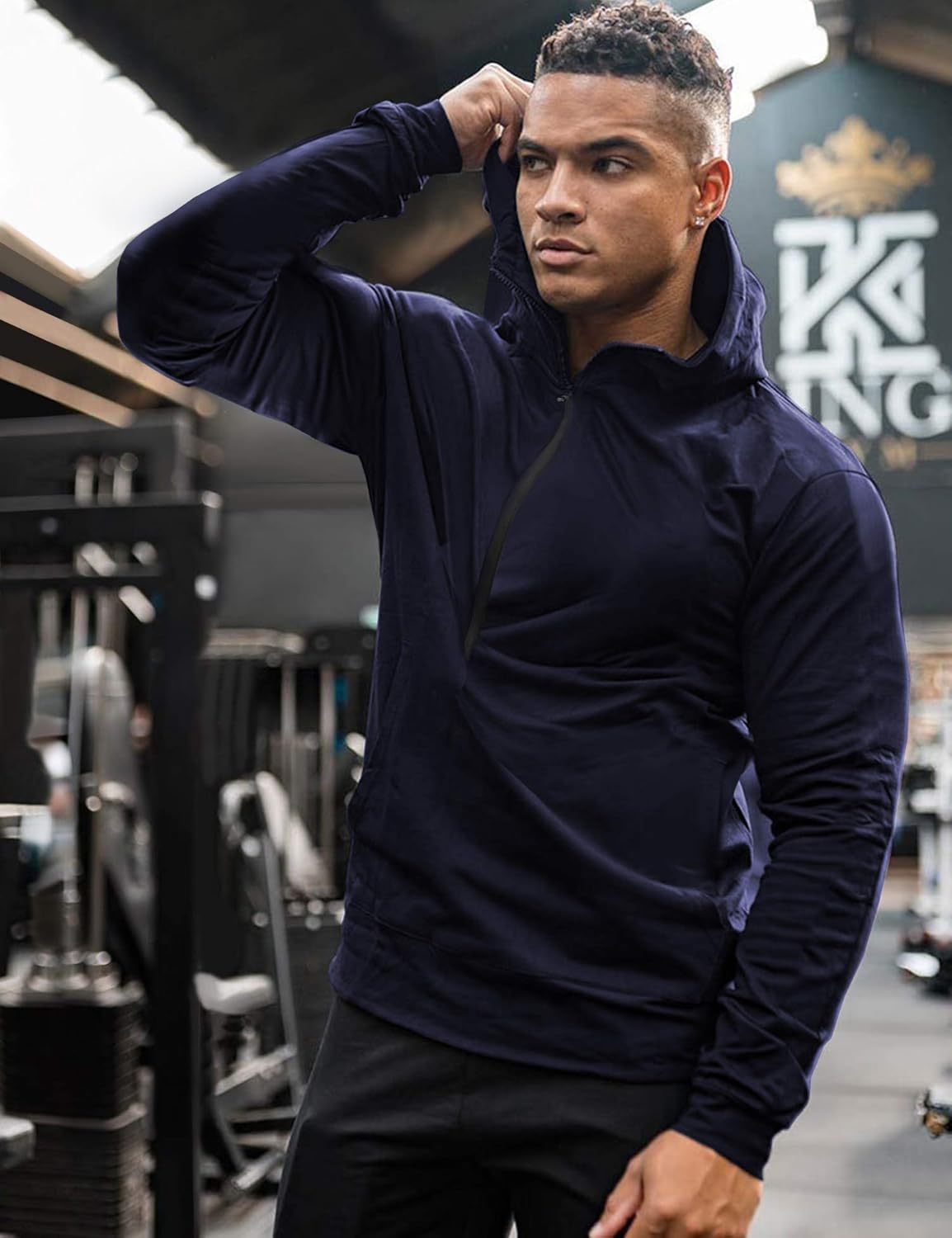 LecGee Men's Hooded Sweatshirt Casual Long Sleeve Pullover Hoodie 1/2 Zip Hoodies with Pockets at  Men’s Clothing store