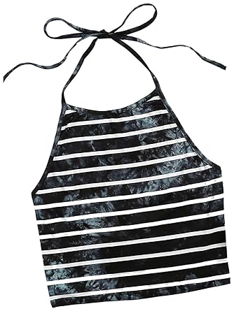 ROMWE Damen Tie Dye Neckholder TrägerCrop Top Sommer Schulterfrei Bauchfrei Crop Top