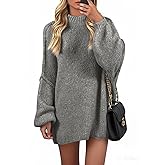 Wenrine Womens Oversized Sweater Dress Casul Puff Long Sleeve Fall Chunky Knit Loose Tunics Pullover Tops