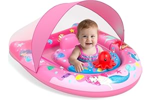 Sunrad Baby Pool Float with Canopy UPF50+ Sun Protection, Inflatable Baby Swim Float with Toy Play Console & Adjustable Safety Seat, Toddler Infant Pool Floaties for 6-36 Months