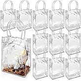 Thsinde Clear Plastic Gift Bags Bulk 35PCS, 5.9x6.3x2.8 Inch Reusable Party Favor Bags with Handles & Ribbon, Transparent Goodie Bags for Weddings Birthdays Baby Showers Christmas
