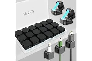 BOAZIMY 18 Pack Cord Organizer Holder,Magnetic Cable Clips Management, Easy Adhesive Phone USB Charger Cord Keeper, Hide Or Organize Desk Cable for Kitchen, Office, Car, Nightstand （Black）