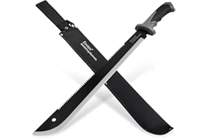 Machete for Bushcraft, 24 inch Survival Knife with Saw for Yard Work, Gardening Heavy Duty Machete with No-Slip Handle and Sh