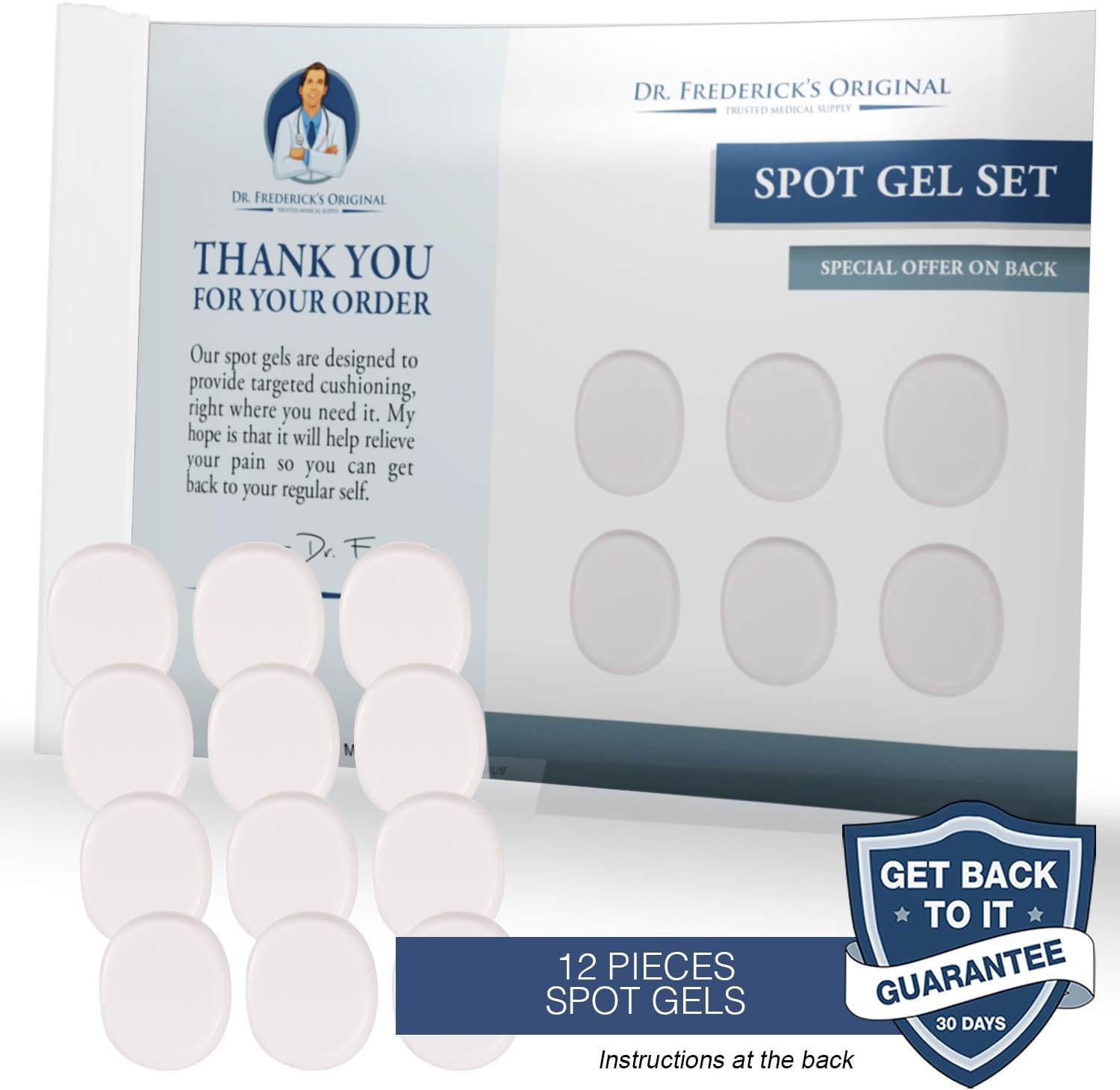 Dr. Frederick's Original Spot Gel Blister Pads - 12 Pieces - Relieve Pain from Calluses, Bunions, Corns, Ill-Fitting Shoes - Adhesive Gel Pads to Protect Your Feet: Health & Personal Care