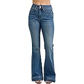 Judy Blue Womens Jeans - High Waisted Flare Tummy Control Double Button Wide Bootcut