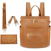 Diaper bag, Leather Diaper Bag Backpack by MF Store, Diaper Backpack with Laptop Sleeve,Changing Pad,Wipes Pouch,Stroller Straps and Insulated Pockets