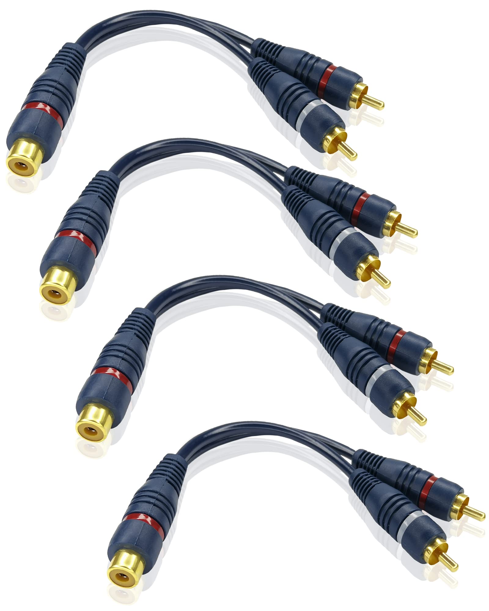 iYueMps RCA Y Splitter Cable 15cm RCA 1 Female to 2 Male Extension Audio Cable Gold Plated AV Audio Cord for Speaker Subwoofer AMP Home Theater(4pcs)