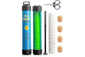Realure 5M PVA Mesh Kit with Scissors,18mm 25mm 37mm 44mm Wide PVA Mesh Carp Fishing Accessories with Funnel & Plunger System