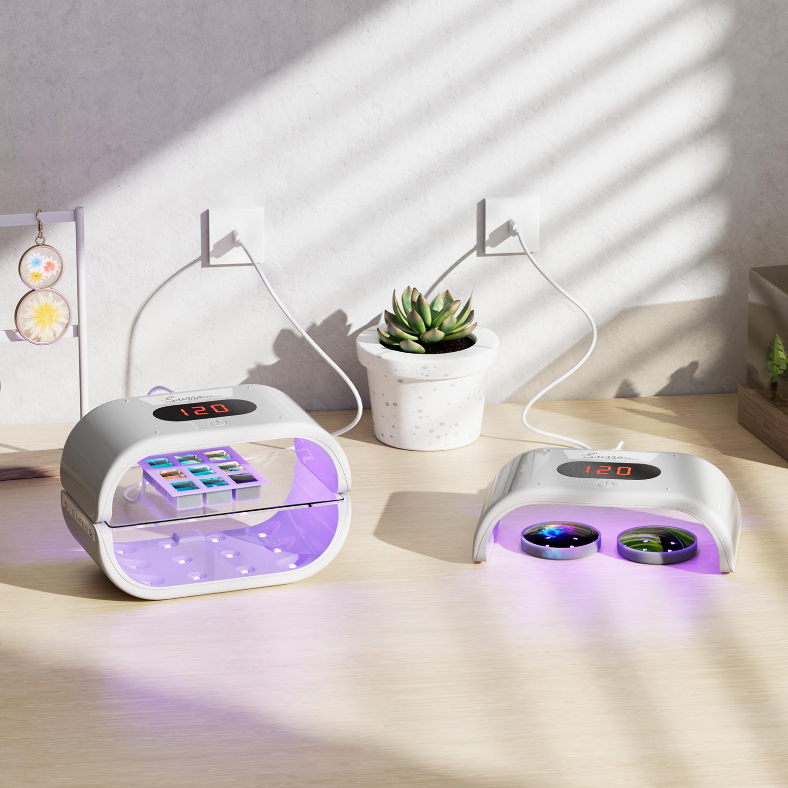 Suzzam UV Light for Resin, Large Double-Sided UV Resin Light, 2 in 1 & Split Usageable, 360° Wide Coverage & 3 Timer Setting Digital Display Screen, 36W Fast Curing for DIY Crafts