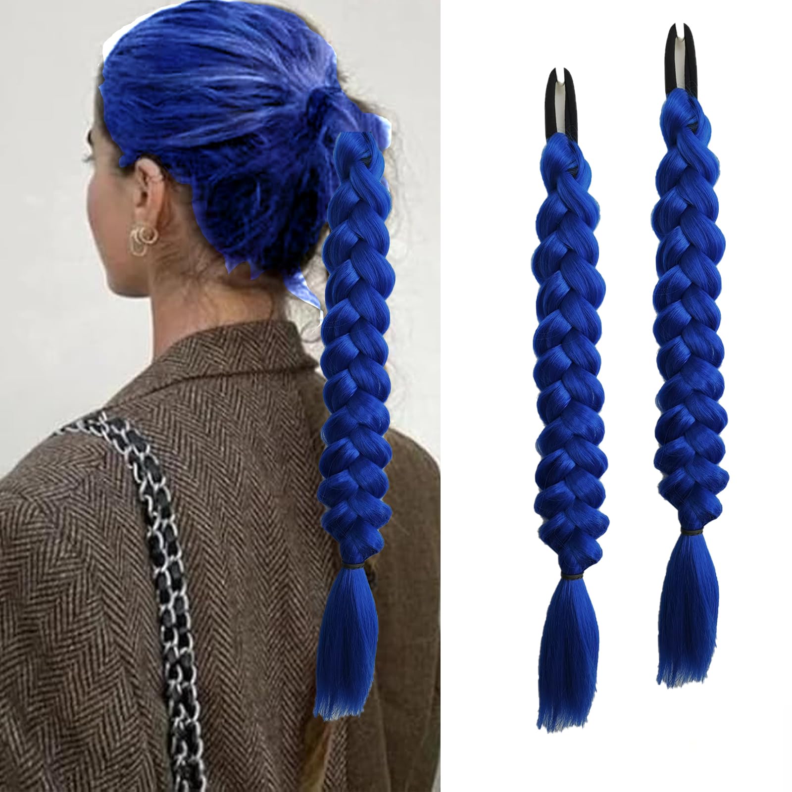 2 packs Braided Hair Extension for black women Straight Wrap Around Ponytail Braided Extensions pre Stretched (blue) — image 1
