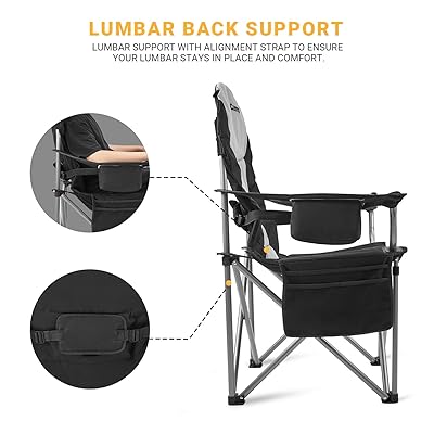 Buy Kingcamp Camping Chair With Lumbar Back Support Padded Folding Chair With Cooler Armrest Cup Holder Oversized Quad Camp Chair Heavy Duty Supports 350 Lbs Online In Germany B010dhs22c