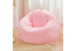 HAIHUA Pink fluffy bean bag chair covers (No Filler), comfy Plush Pink bean bag chair Cover for bedroom, stuffed animal Storage, kids adults teens girls bean bag chairs, Anti-Slip
