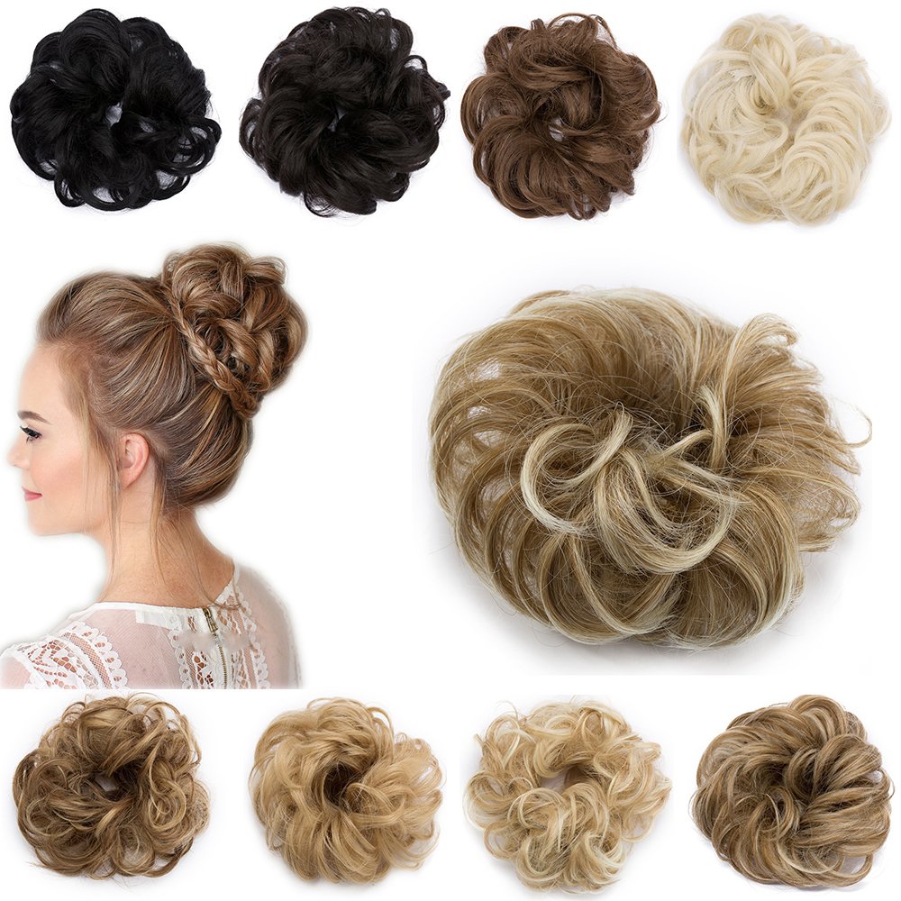 Hairpiece Bun Scrunchie Scrunchy Hair Extensions Synthetic Donut Curly Messy Chignon Ponytail Wavy - Coffee Brown & Bleach Blonde(30g)