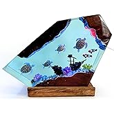 Ocean Resin Lamp – Resin Art Night Light with 16 Color LED, USB Powered Whale Shark & Turtle Desk Lamp with Wooden Base & Remote,Handmade Gift for Christmas, New Year