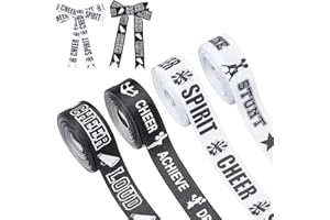 PH PandaHall 4 Rolls 18.2m Sports Cheerleading Ribbon 4 Styles 2.2cm Black White Cheerleading Ribbons Loud Cheer Grosgrain Ri