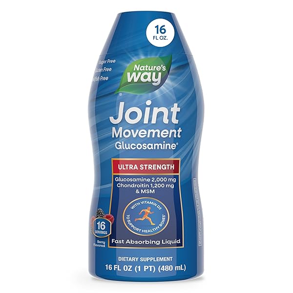 NATURE’S WAY ULTRA-STRENGTH JOINT MOVEMENT GLUCOSAMINE LIQUID, GLUCOSAMINE, CHONDROITIN, MSM WITH VITAMIN D3 & HYALURONIC ACID, FAST-ABSORBING LIQUID, JOINT SUPPORT SUPPLEMENT*, BERRY FLAVORED, 16 OZ