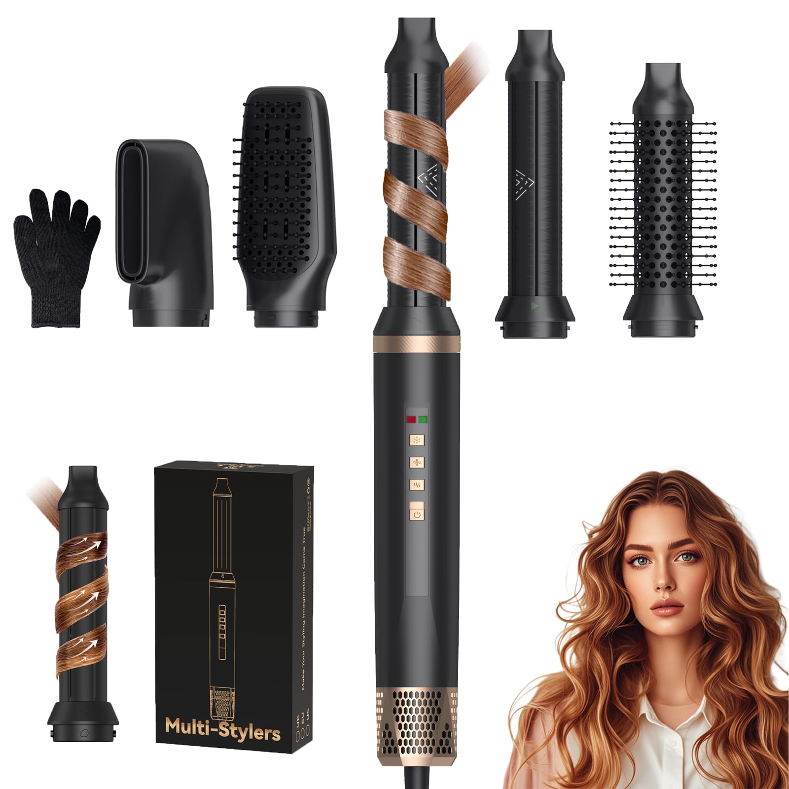 Photo 1 of 5 in 1 Blow Dryer Brush,110,000 RPM High Speed Hair Dryer Brush,Left & Right Auto Wrap Air Curler,Fast Drying Air Styler,Hot Air Brush for Straightening Volumizing