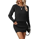 Lotusmile Women's Cable Knit Mini Sweater Dress Boat Neck Off The Shoulder Bodycon Pullover Long Sleeve Short Dresses