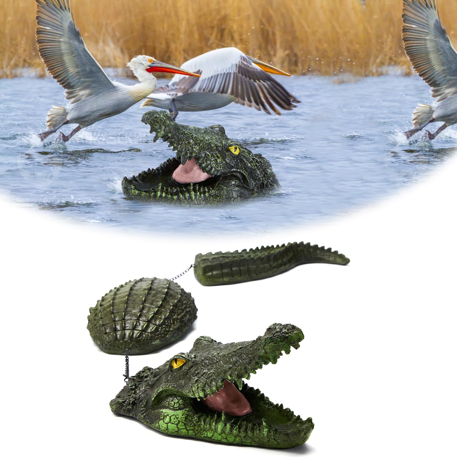Fityle Fake Floating Crocodile Head Prank Toy Water Decoy For Patio