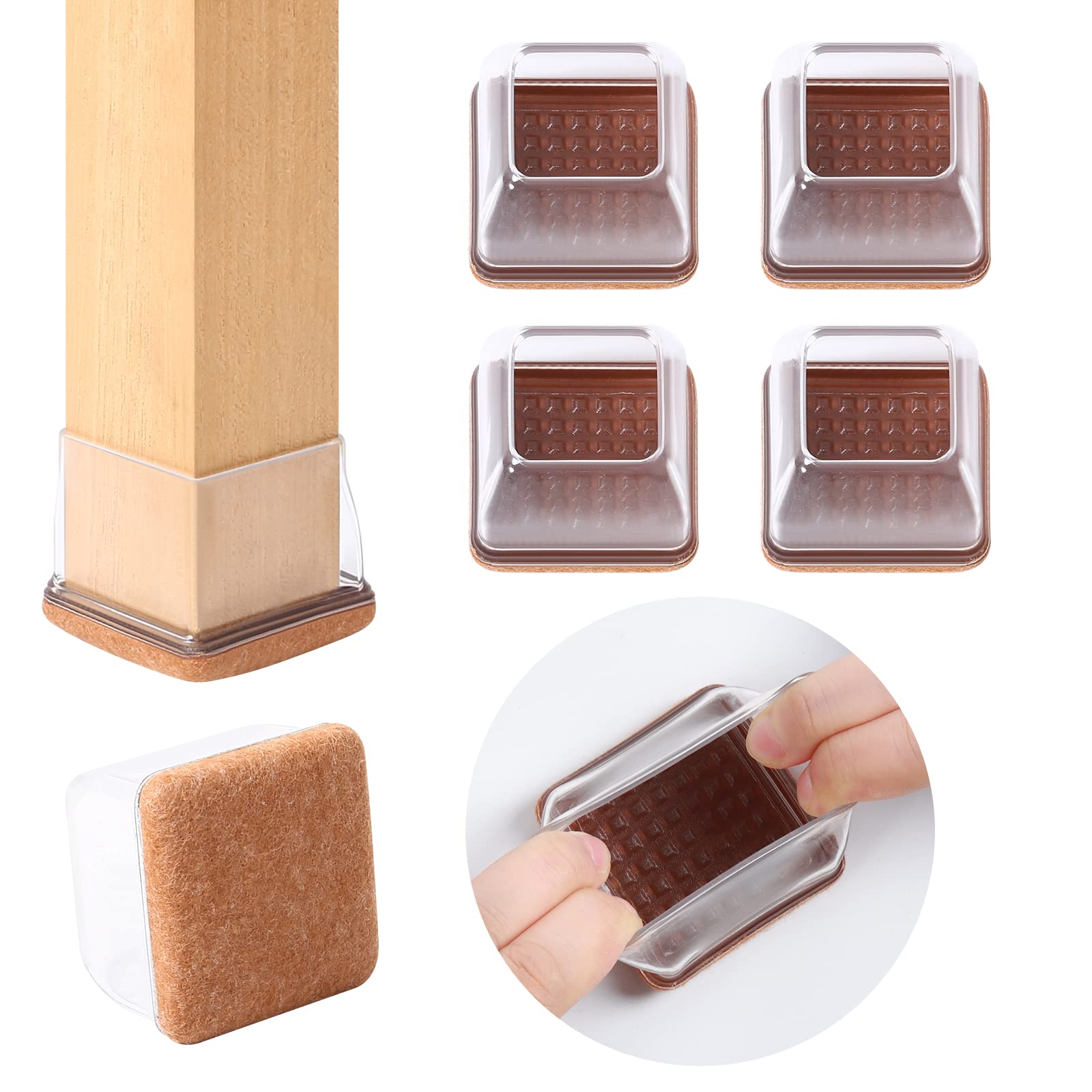 Ezprotekt Φ 2" Silicone Chair Leg Caps, 35-45mm Square-transparent Non-woven fabric Furniture Cups Chair Leg Caps, Chair Leg Covers Smooth Moving Chair Feet Protectors