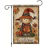 Saoplasa Fall Garden Flag Welcome Scarecrow Pumpkin Sunflower 12x18 Inch Double Sided Outdoor Yard Banner for Autumn Harvest Thanksgiving Rustic Farmhouse Porch Patio Lawn Seasonal Home Decoration