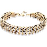 Metro Jewelry Two Tone Foxtail Chain Bracelet for Men in Stainless Steel with Yellow Gold Ion Plating - 8.5 Inches Long 13 mm Wide with Lobster Claw