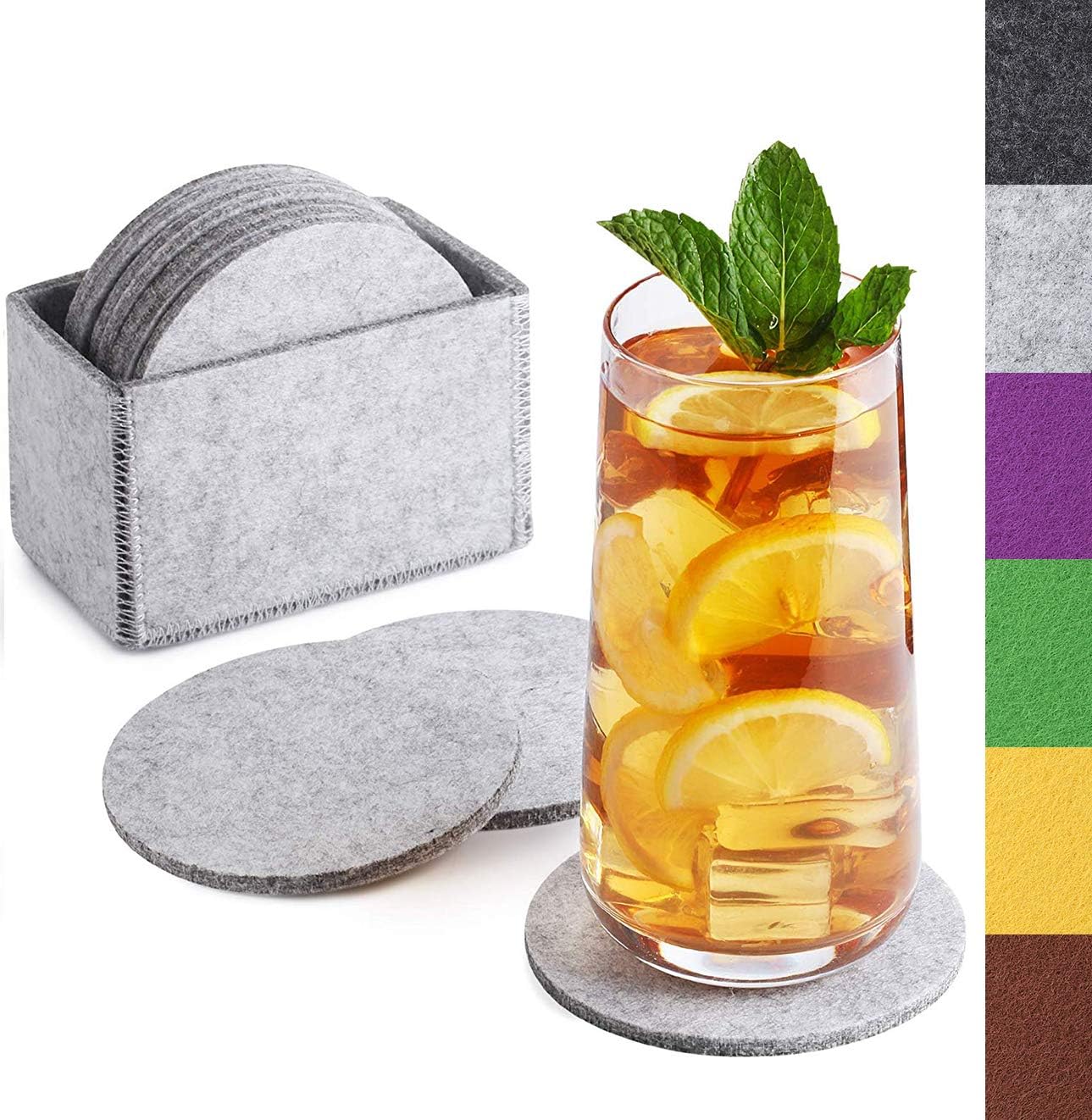 Sidorenko Felt Coasters Round for Glasses - Set of 10 incl. Box - Design Glass Coaster in Light Grey for Drinks, Cups, bar, Glass - Premium Table Coaster Felt Coaster