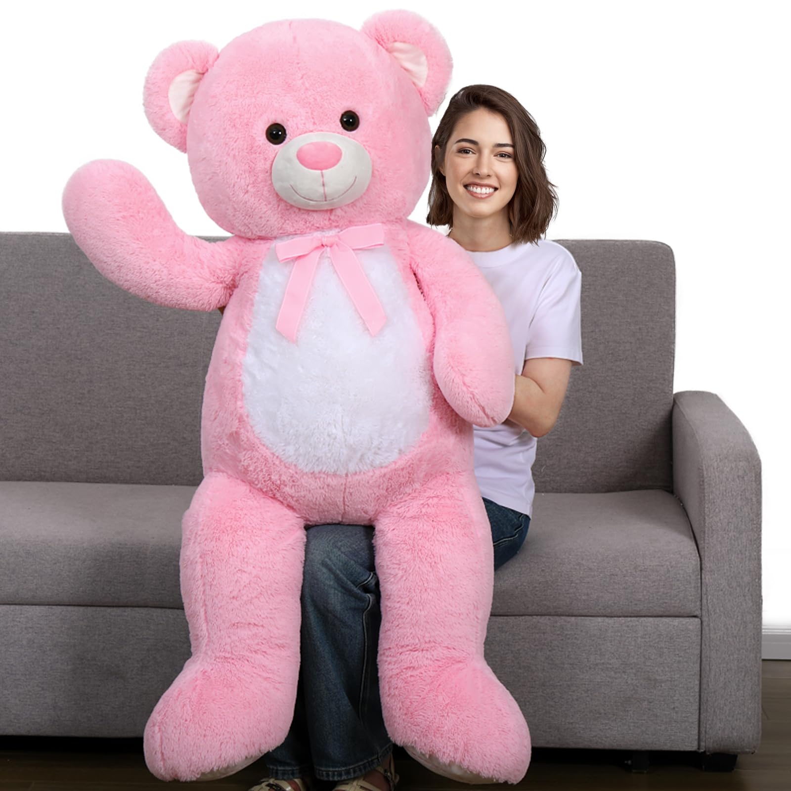 Tezituor Giant Teddy Bear 52", Human Size Big Stuffed Animal 4.3ft with White Belly, Valentines Day Gift for Girlfriend Kids