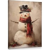 PHAMTE Vintage Winter Snowman Christmas Wall Art Decor Canvas, Farmhouse Rustic Seasonal Holiday Festive Pictures Wall Decor Art Gifts for Living Room Home, Cottagecore Artwork for Walls 11x14 inch